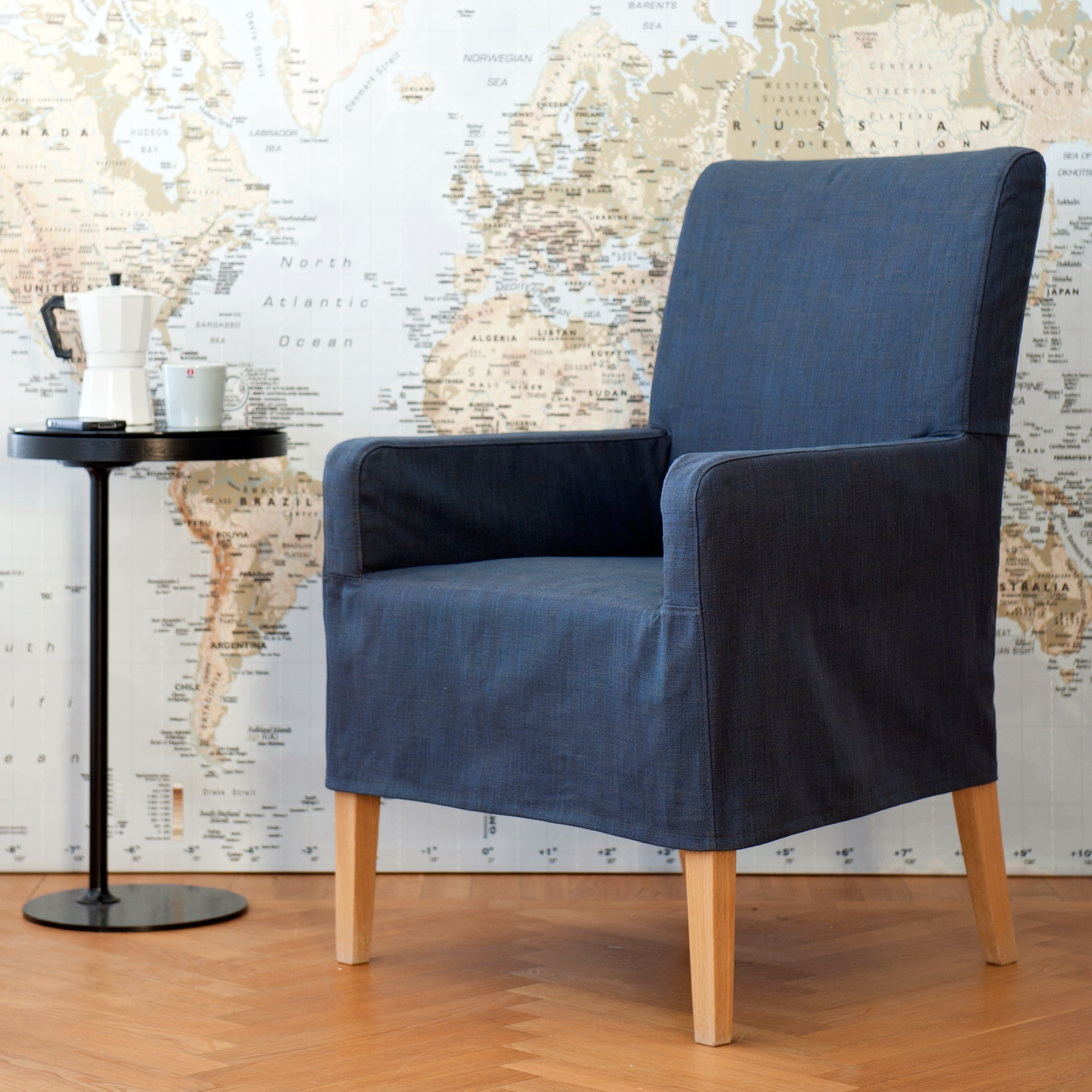 Henriksdal, Chair cover w/ armrest, medium length skirt