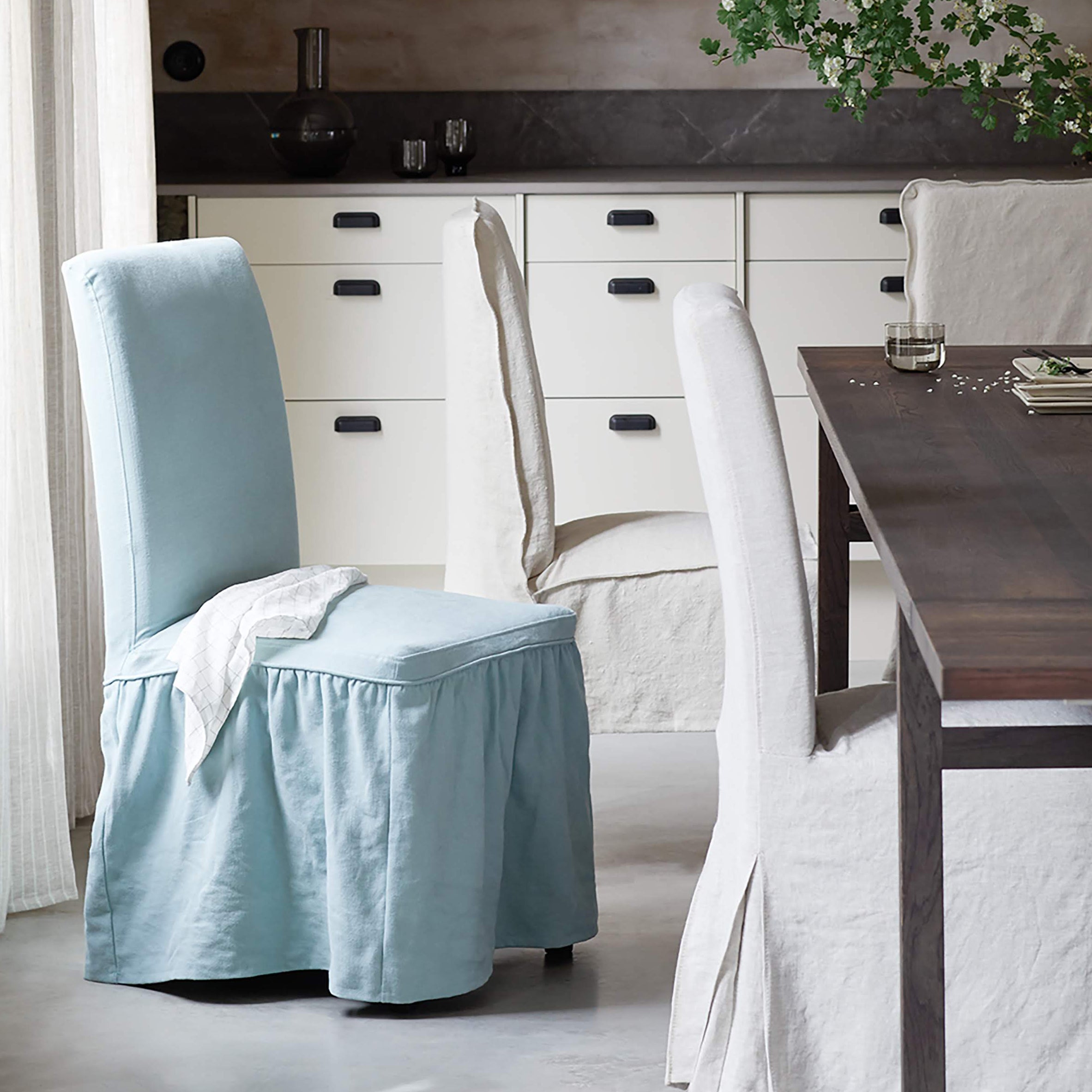 Henriksdal Dining Chair Cover Long skirt with Ruffles (Standard model)